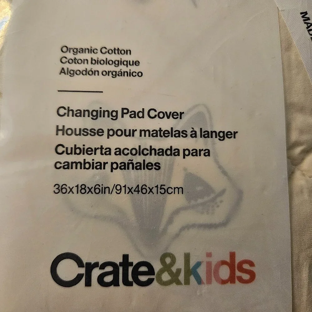 Crate & Barrel Kids Cotton Changing Pad Cover Woodland Animals Ivory Black NEW